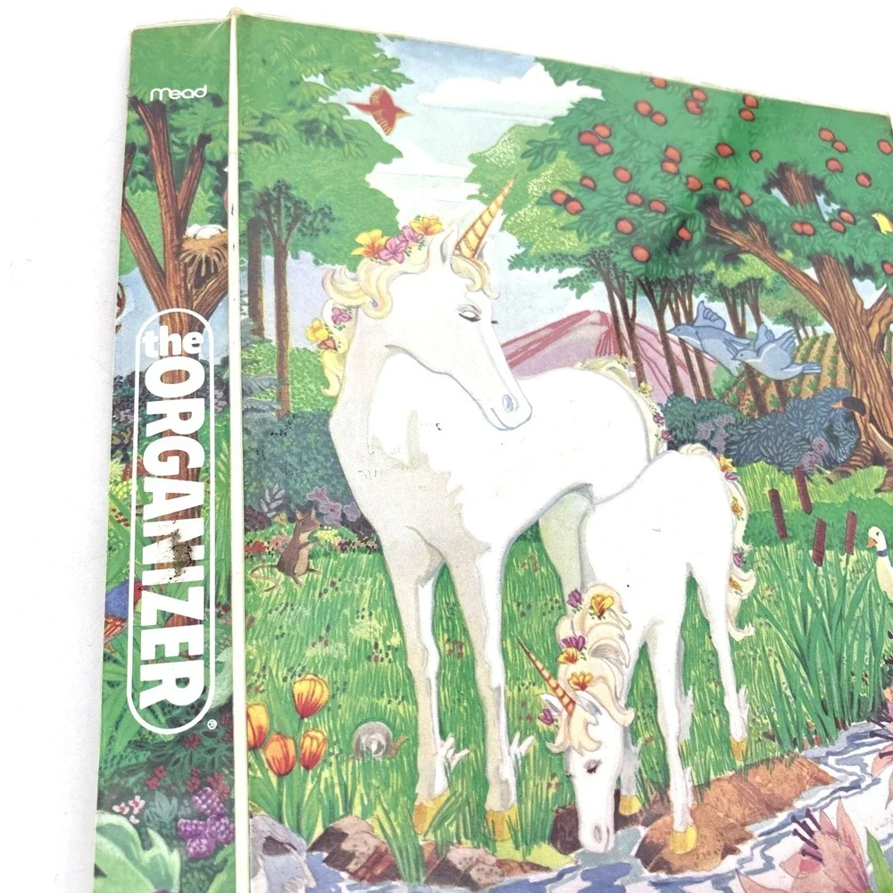 Vintage Mead 3 Ring Binder Organizer Pre Trapper Keeper Unicorns Forest Woodland